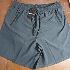 Jump Start Men's Performance Training Shorts Zipper Pockets L Dk Gray NWT
